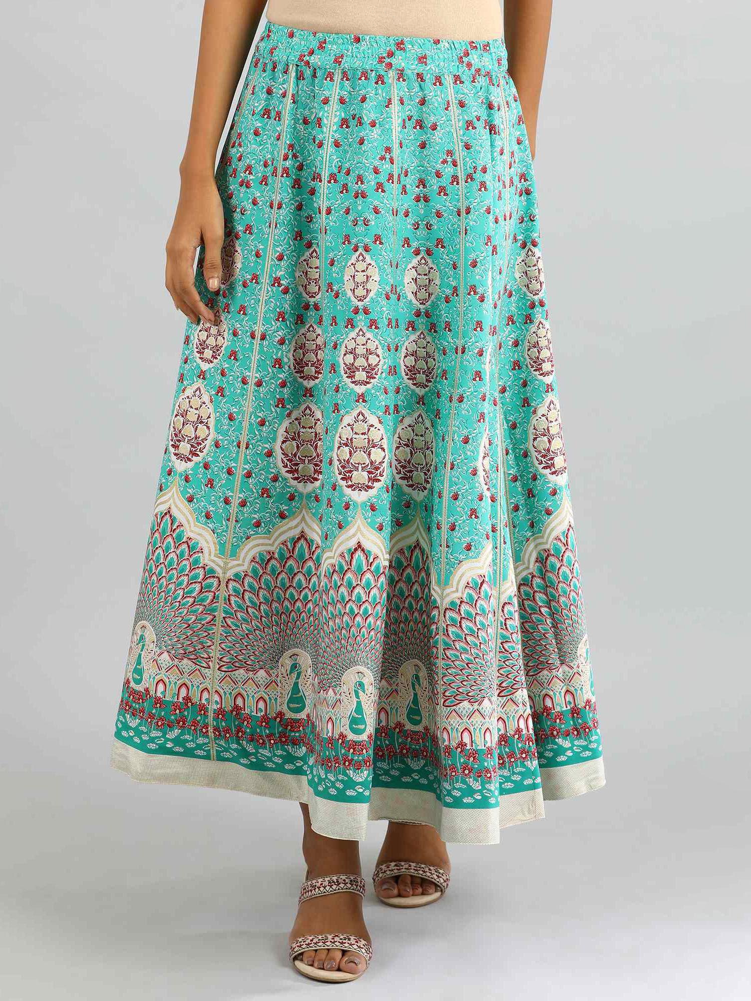 teal printed skirt