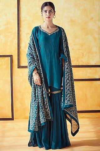 teal pure chanderi gharara set