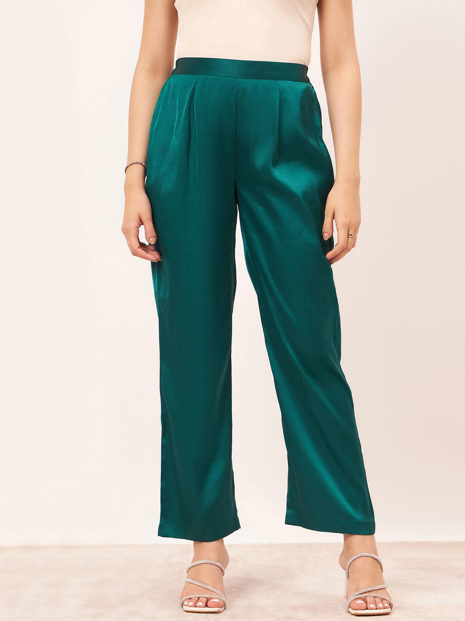 teal satin straight pant