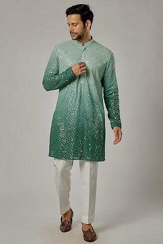 teal shaded chikankari embroidered kurta set