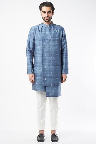 teal silk kurta set