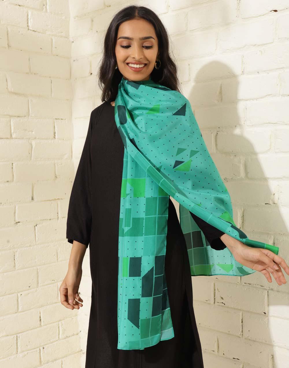 teal silk printed stole