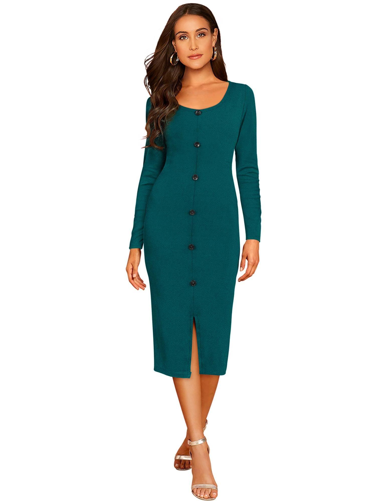 teal skater knit fabric dress for women