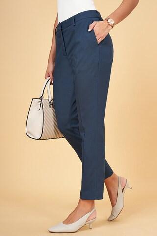 teal solid ankle-length  formal women slim fit  trousers