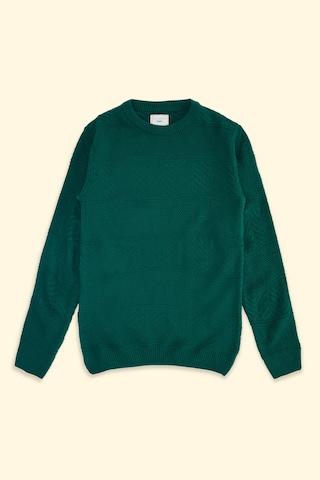 teal solid casual full sleeves round neck boys regular fit sweater