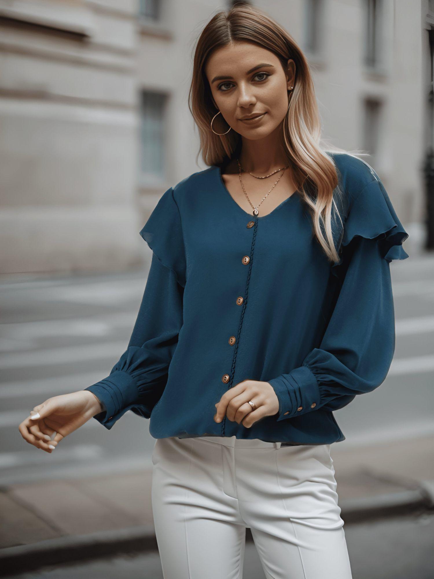 teal solid crepe top