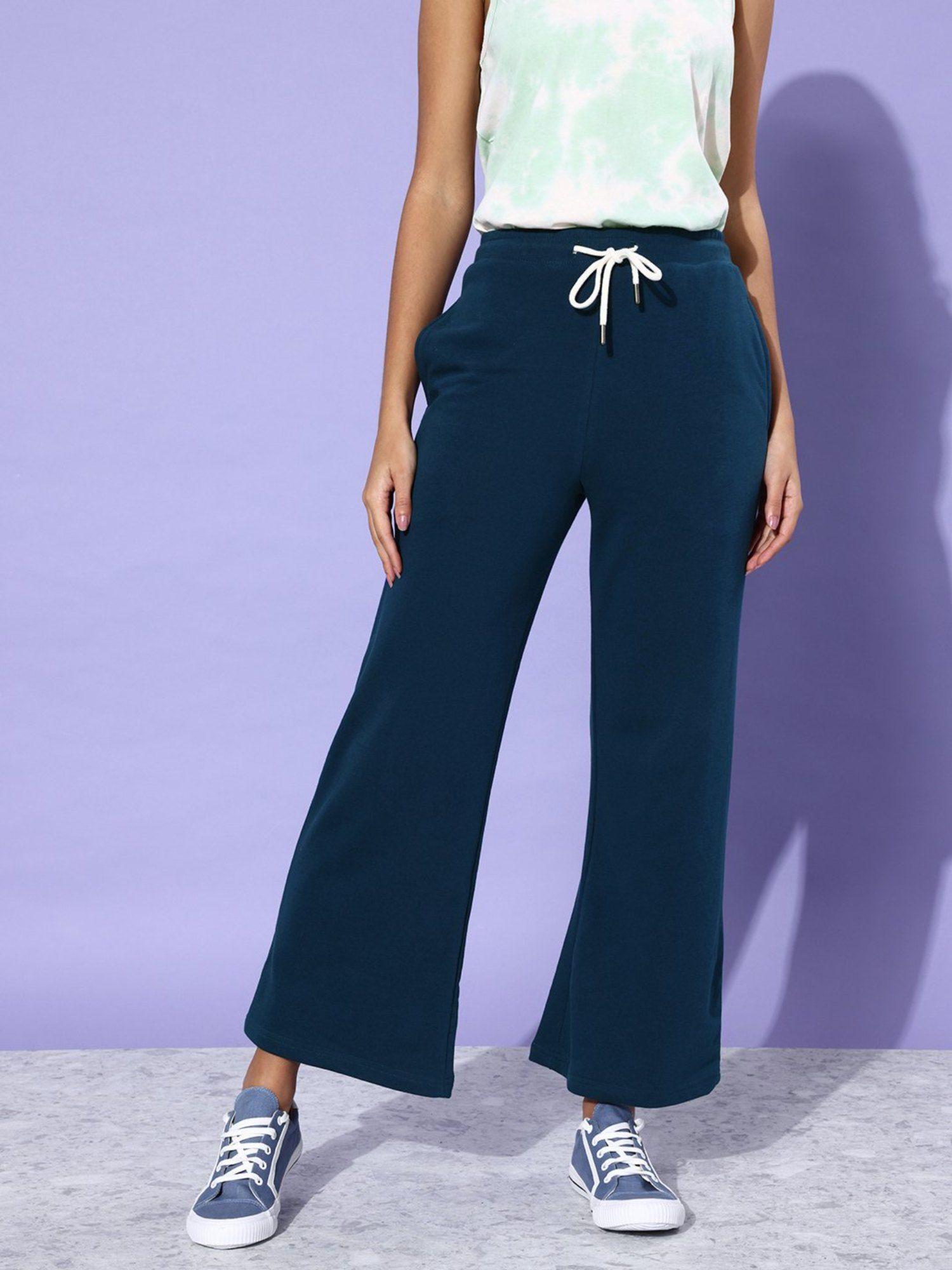 teal solid korean pant