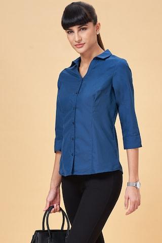 teal solid poly viscose women regular fit tops