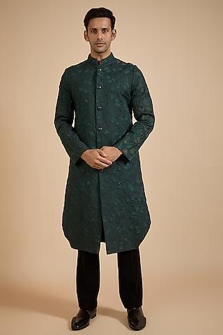 teal suiting thread embroidered sherwani