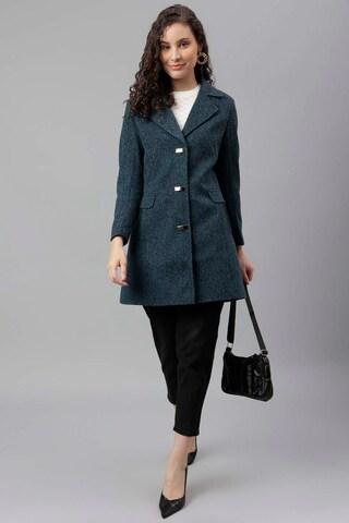 teal textured casual full sleeves notch lapel women regular fit jackets