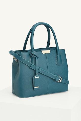 teal textured casual pu women handbag