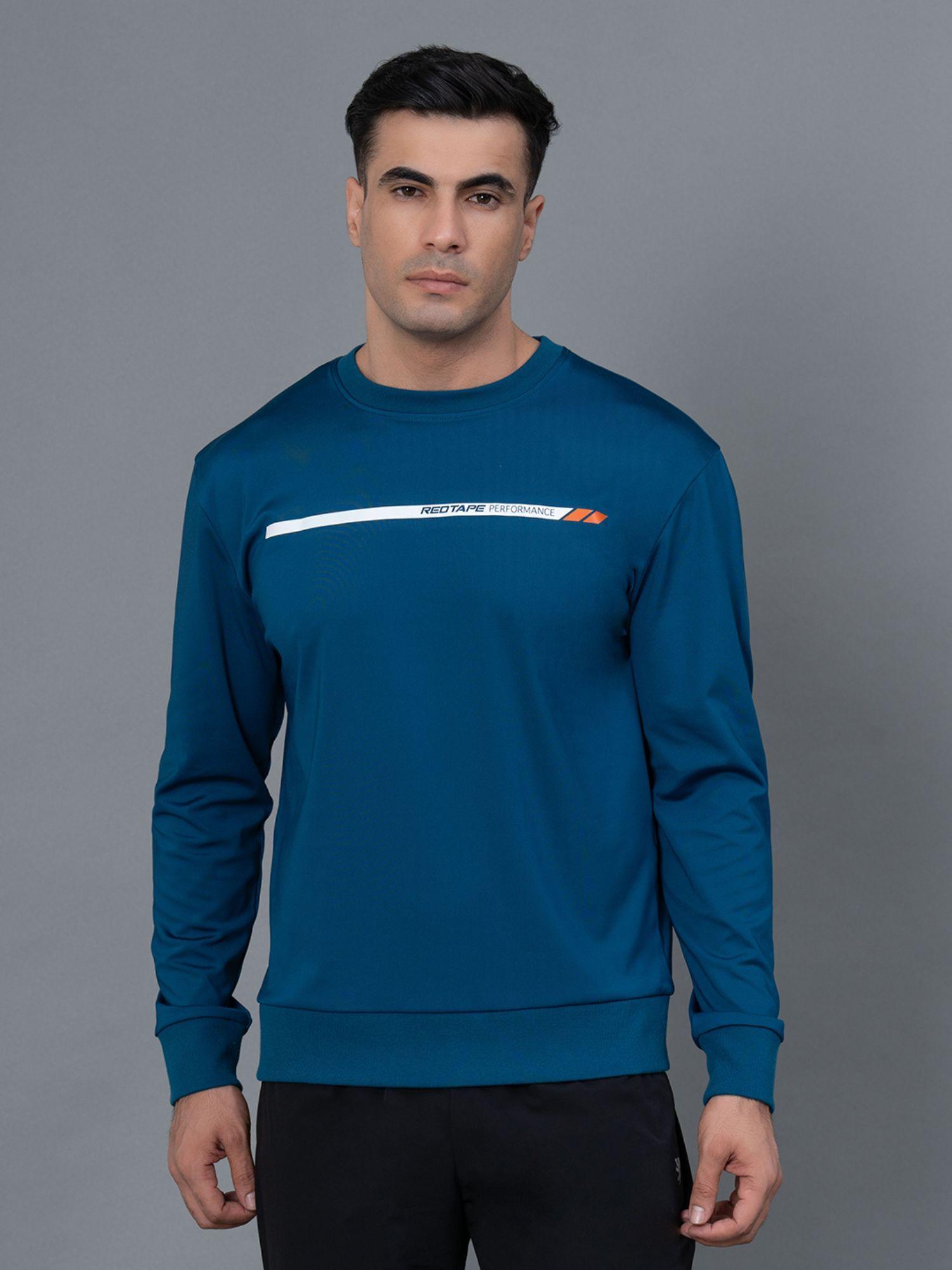 teal typographic print polyester spandex men's athleisure sweatshirt