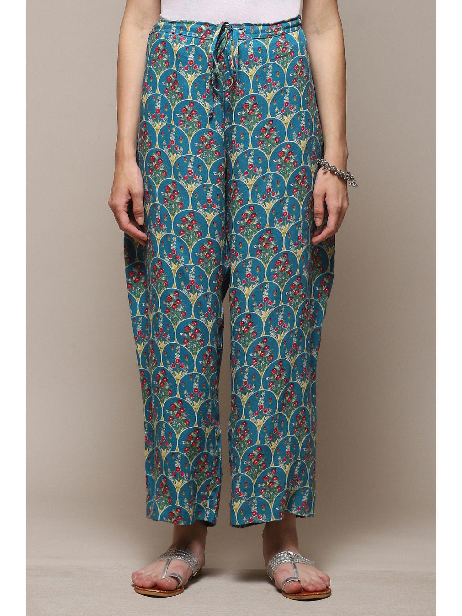 teal viscose printed ankle palazzo