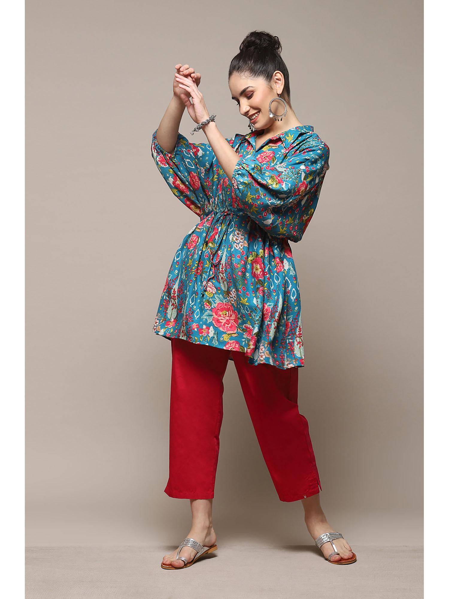 teal viscose printed tunic