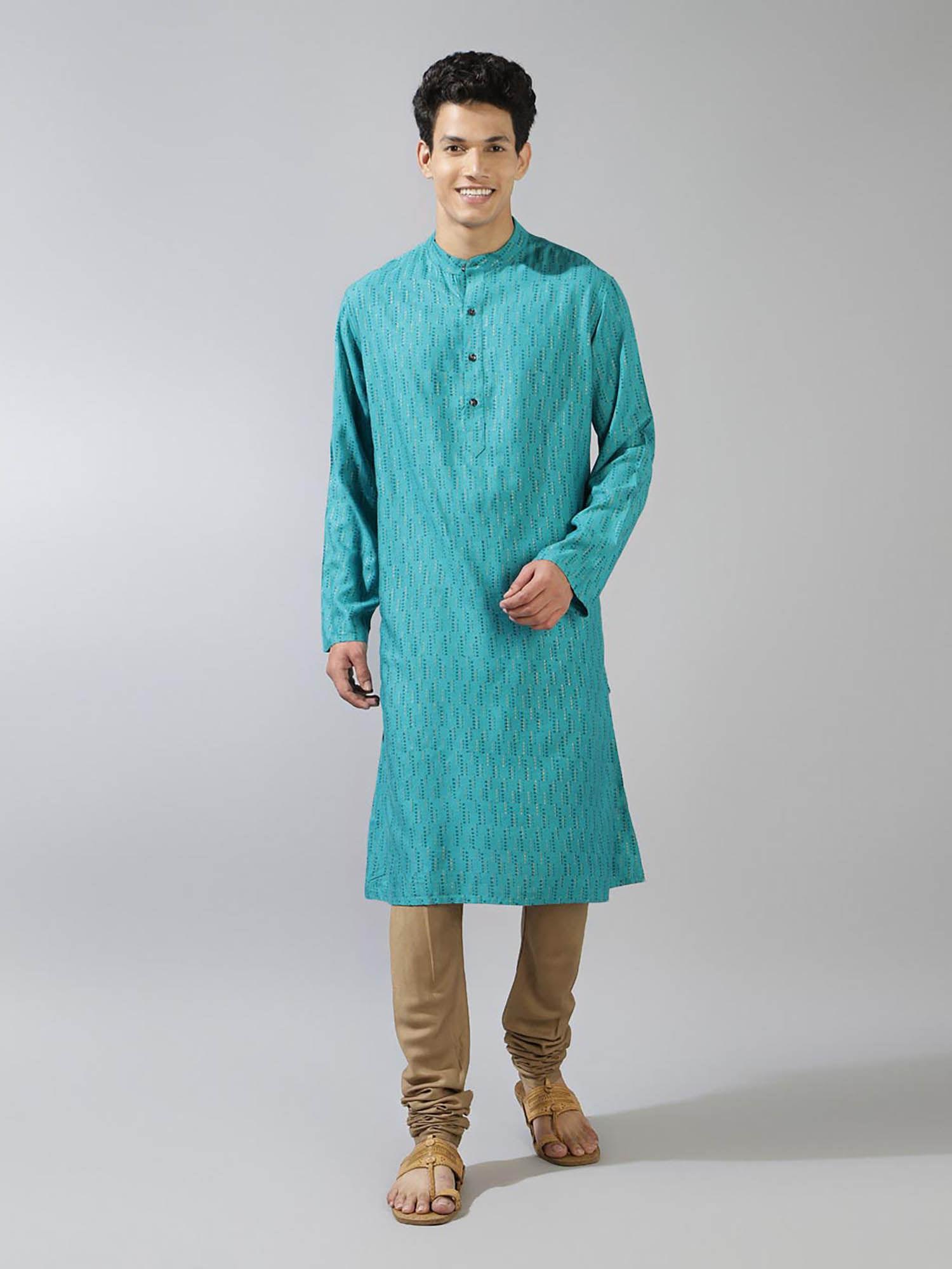 teal viscose silk printed kurta