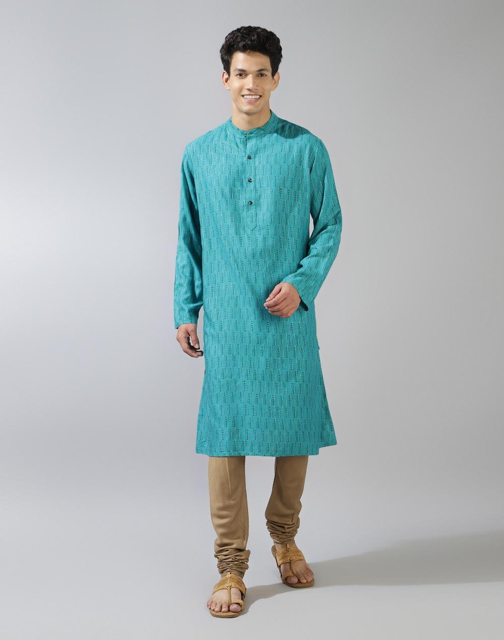 teal viscose silk printed long kurta