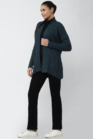 teal woven casual full sleeves regular collar women regular fit sweater