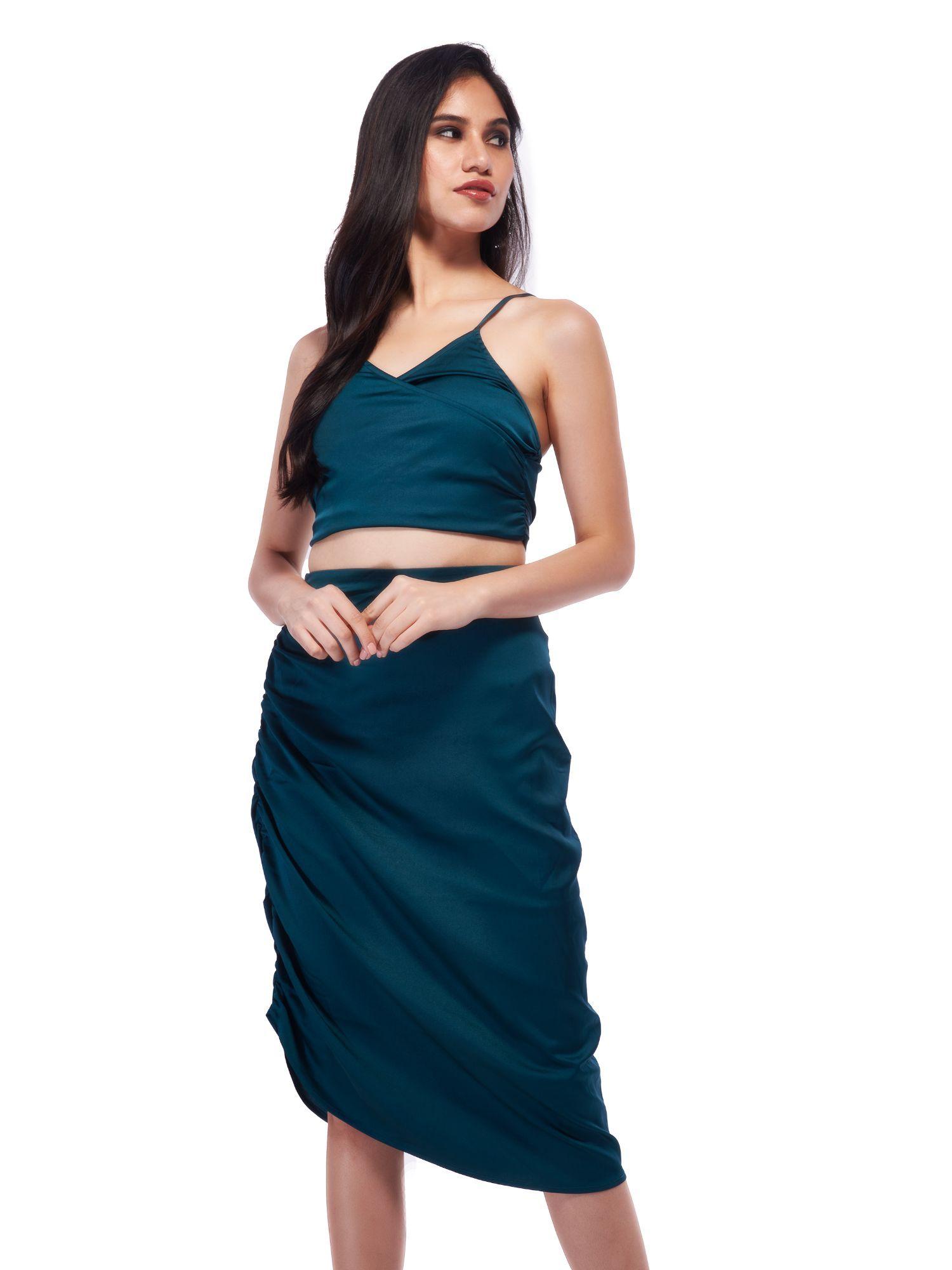 teal wrap satin top