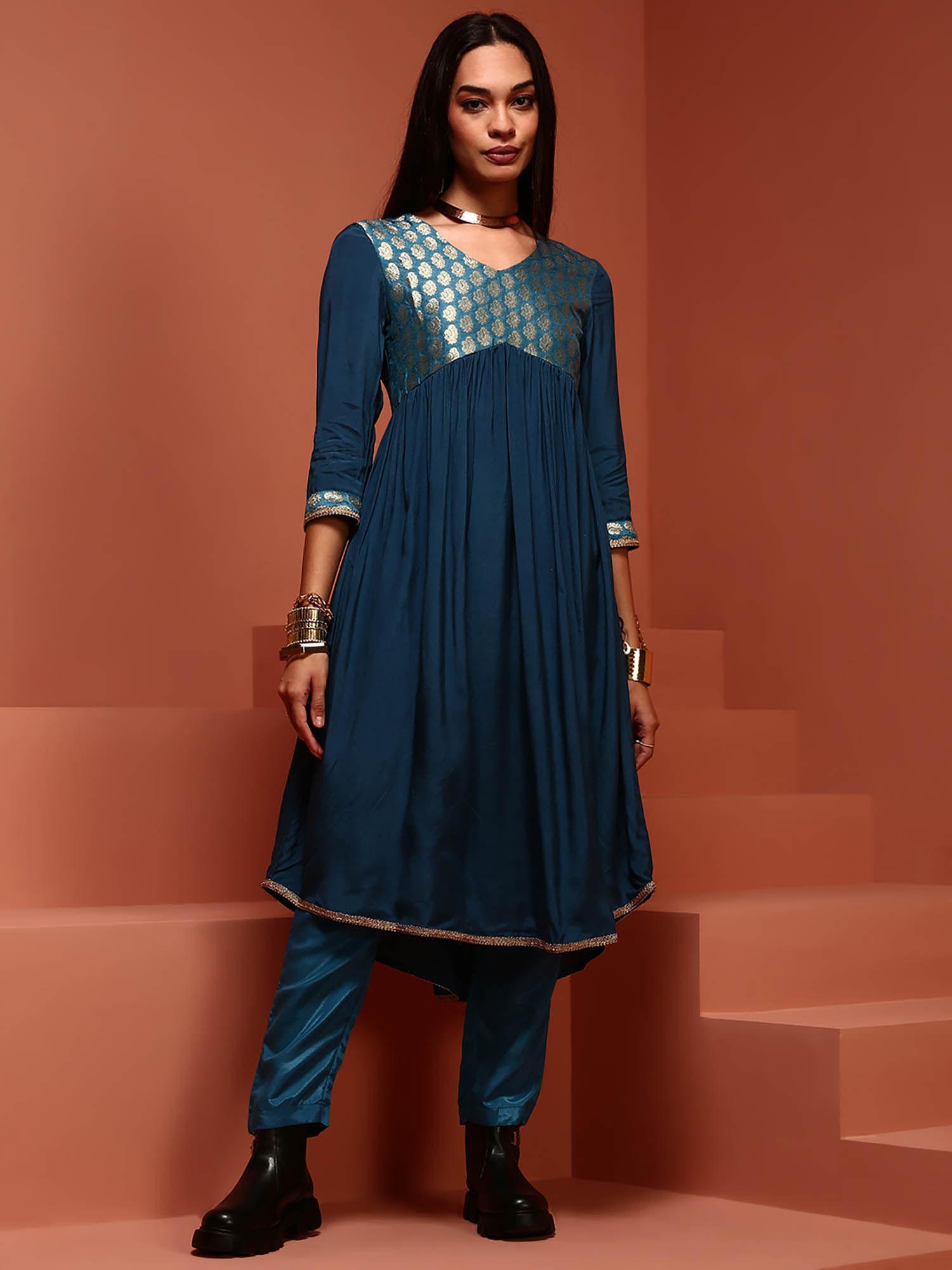 teal yoke embellished kurta