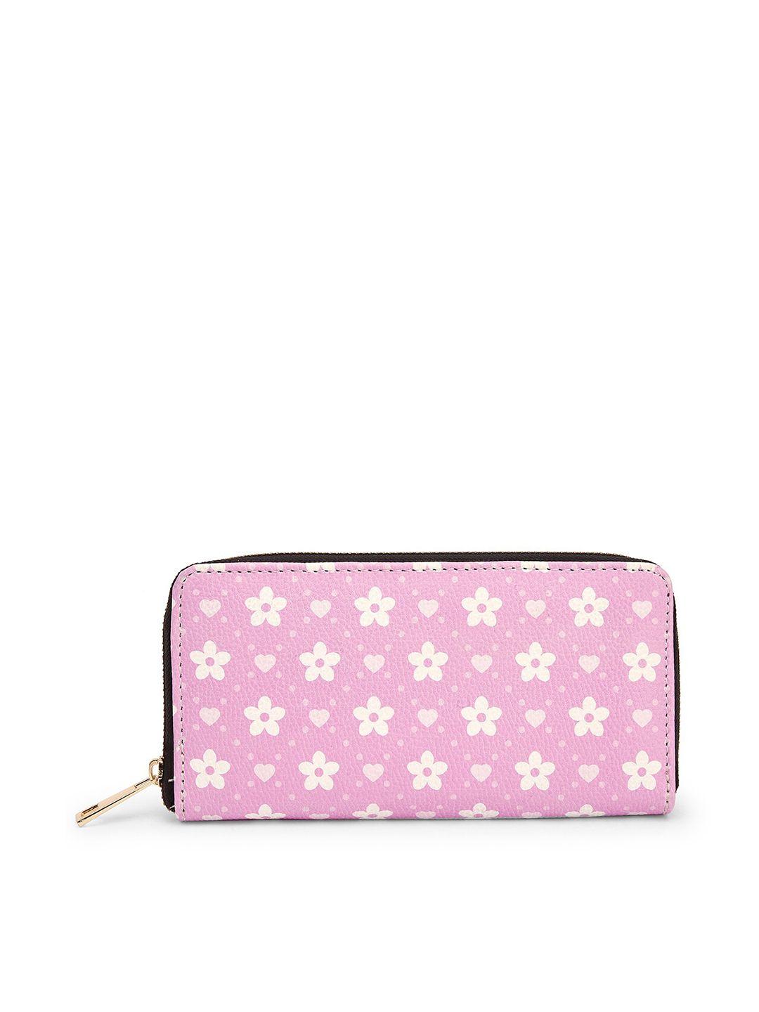 team 11 women pink & white floral printed zip detail zip around wallet