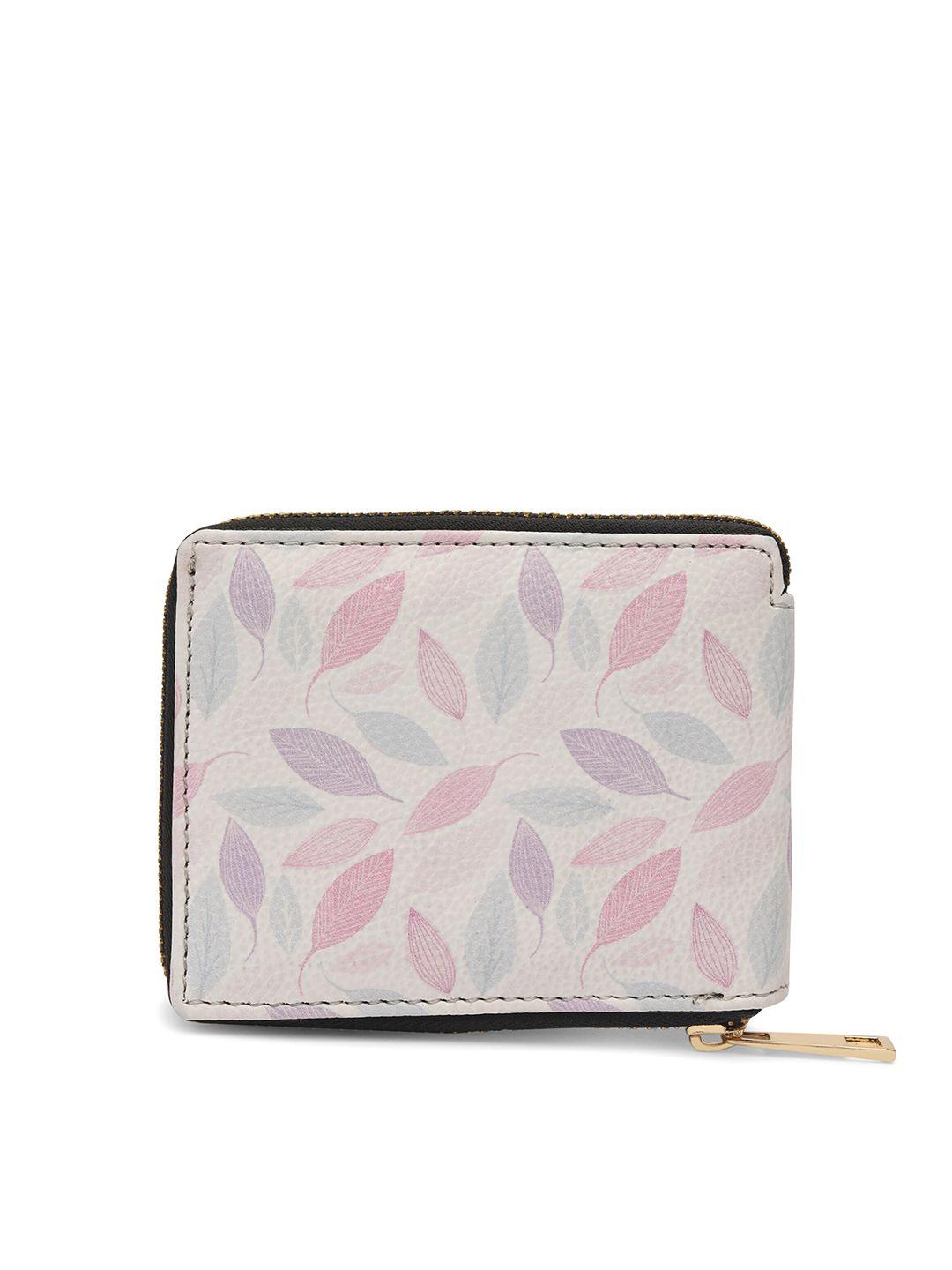 team 11 women white & pink floral printed zip around wallet