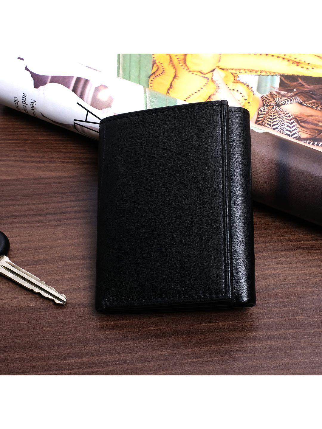 team 11 men black leather three fold wallet