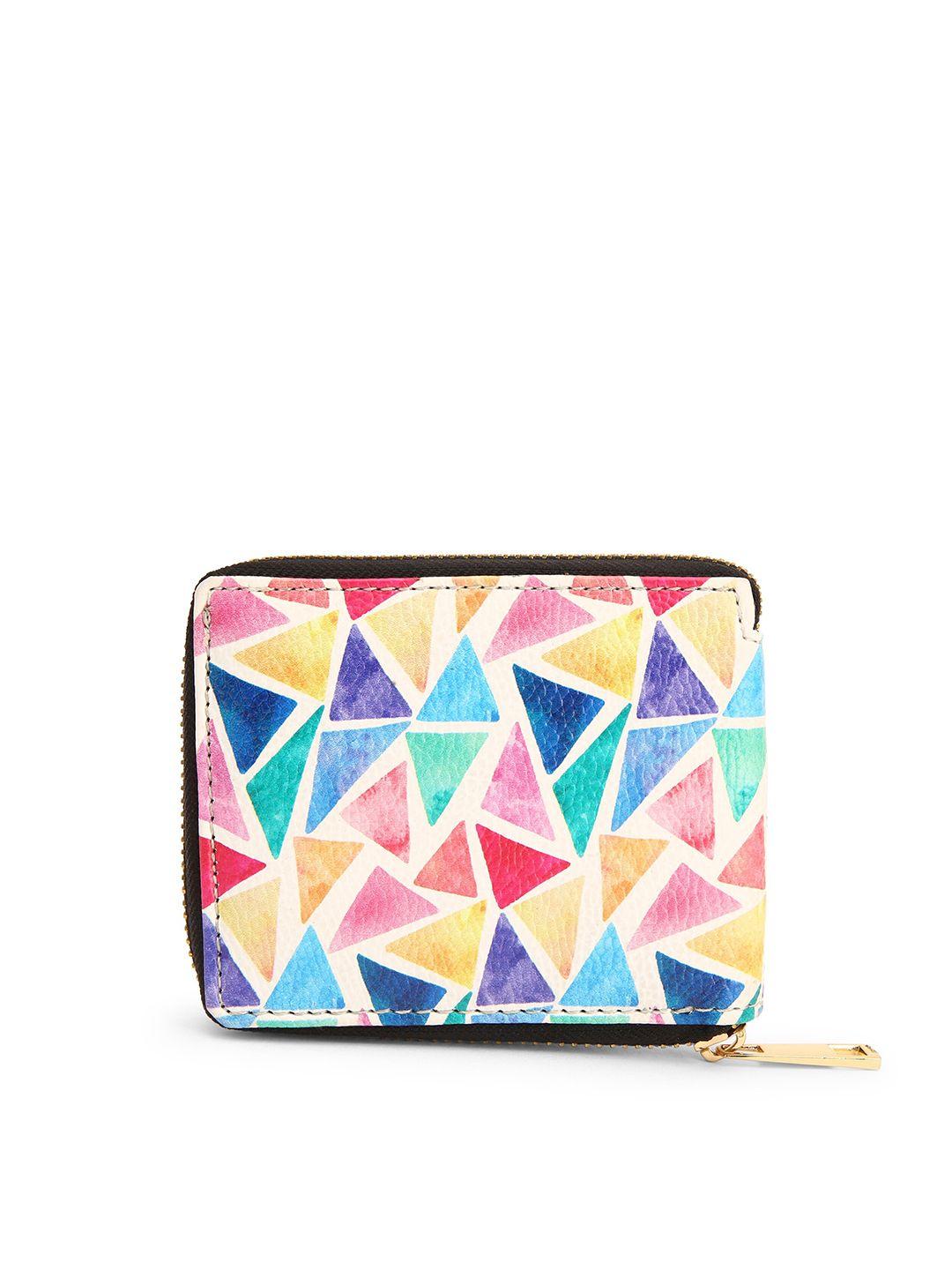 team 11 women blue & pink geometric printed zip around wallet