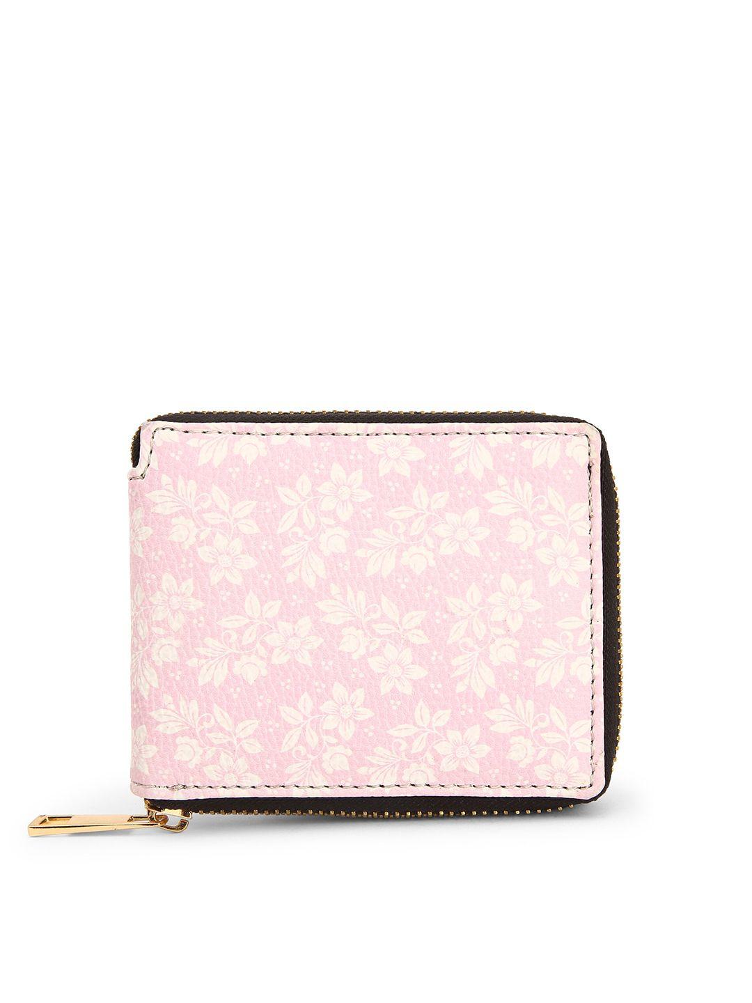 team 11 women pink floral printed zip around wallet