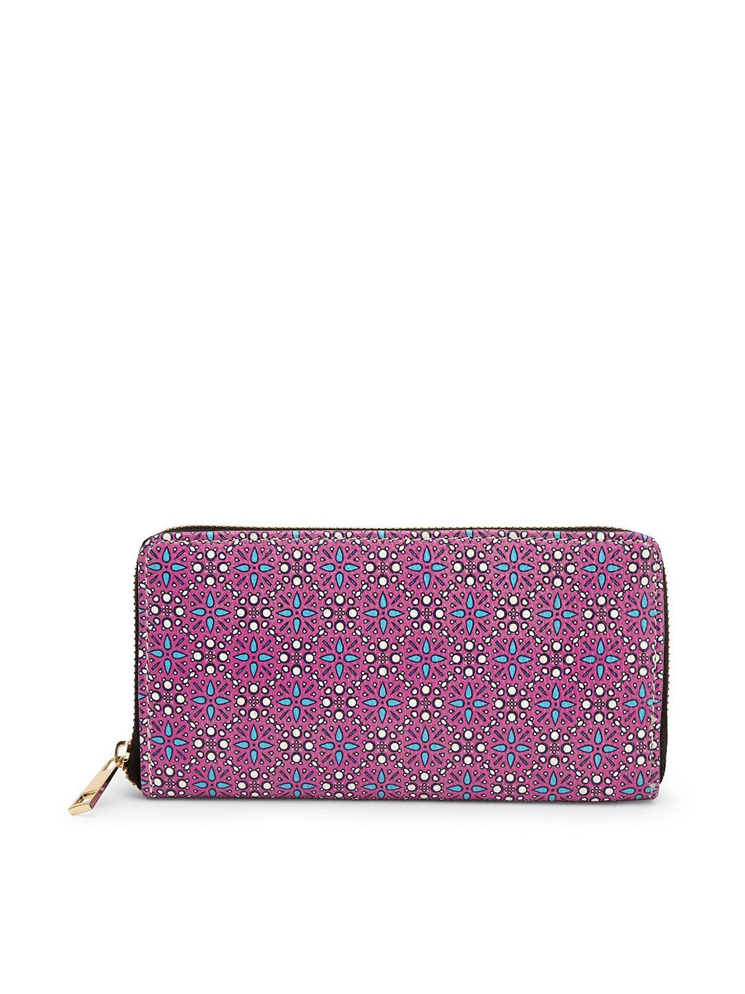 team 11 women purple & blue geometric printed zip detail zip around wallet