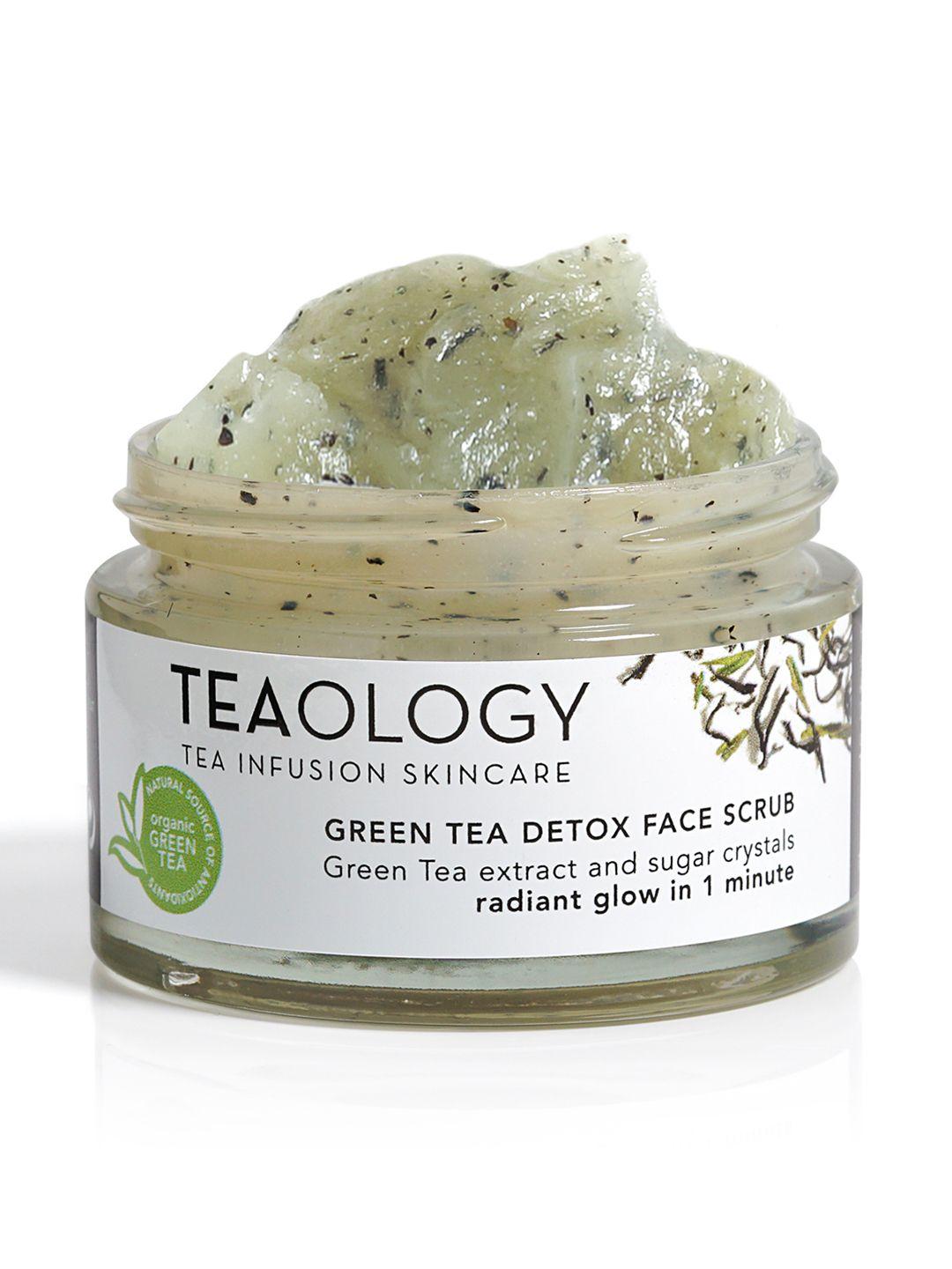 teaology green tea detox face scrub with almond and rose fruit oils - 50ml