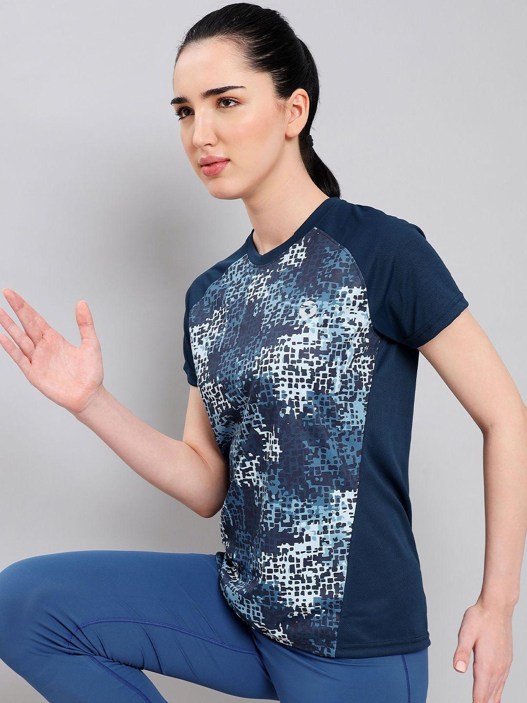 technosport antimicrobial abstract printed round neck slim fit t-shirts