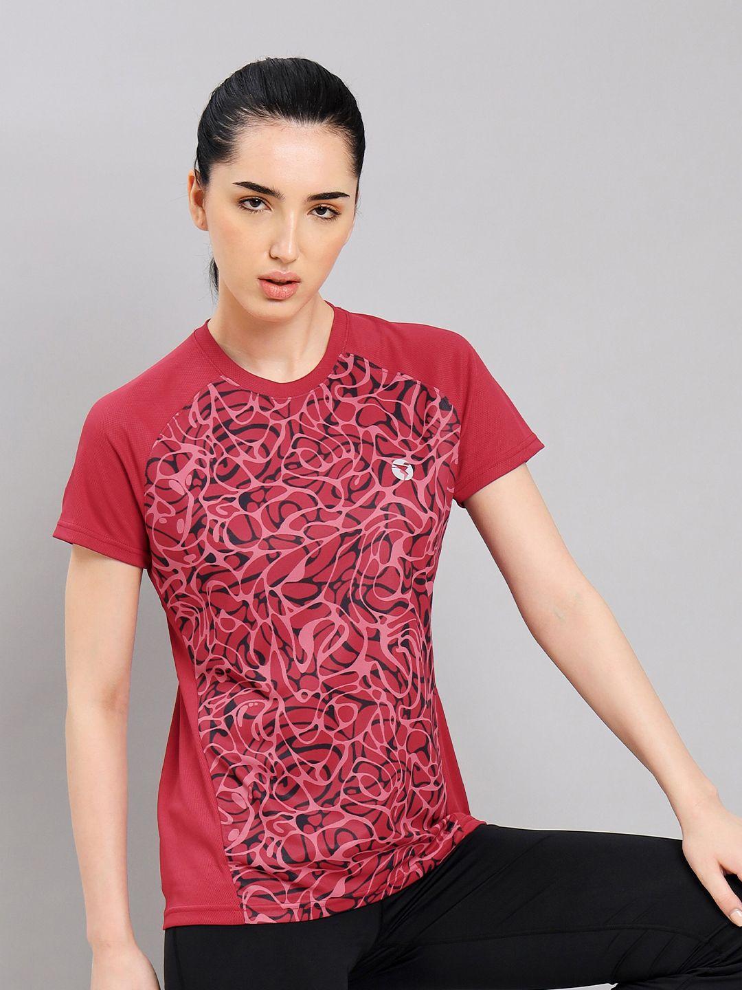 technosport antimicrobial abstract printed round neck slim fit t-shirts