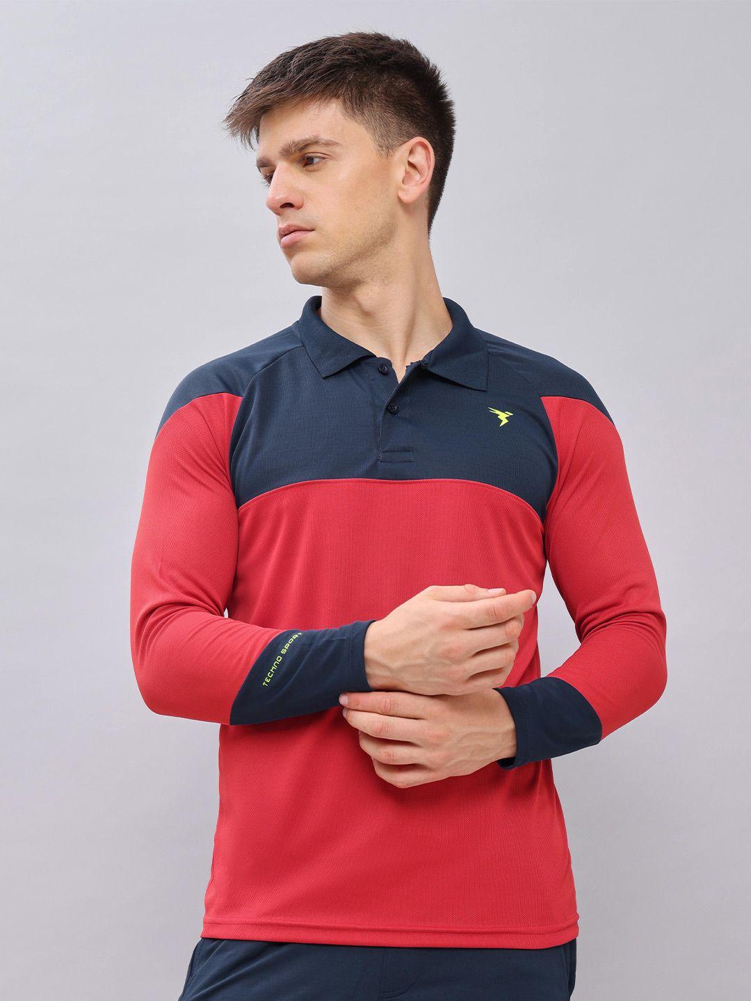 technosport colourblocked antimicrobial polo collar slim fit t-shirt