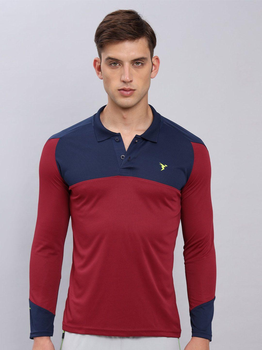 technosport colourblocked polo collar antimicrobial slim fit t-shirt