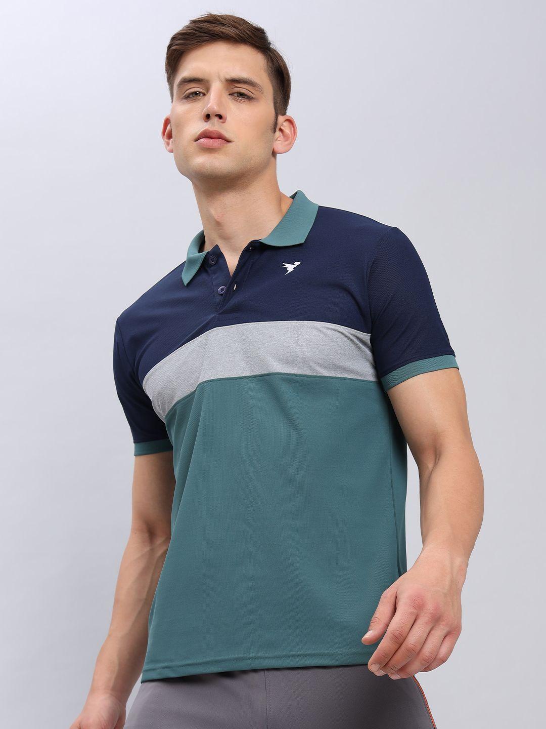 technosport colourblocked polo collar antimicrobial slim fit t-shirt