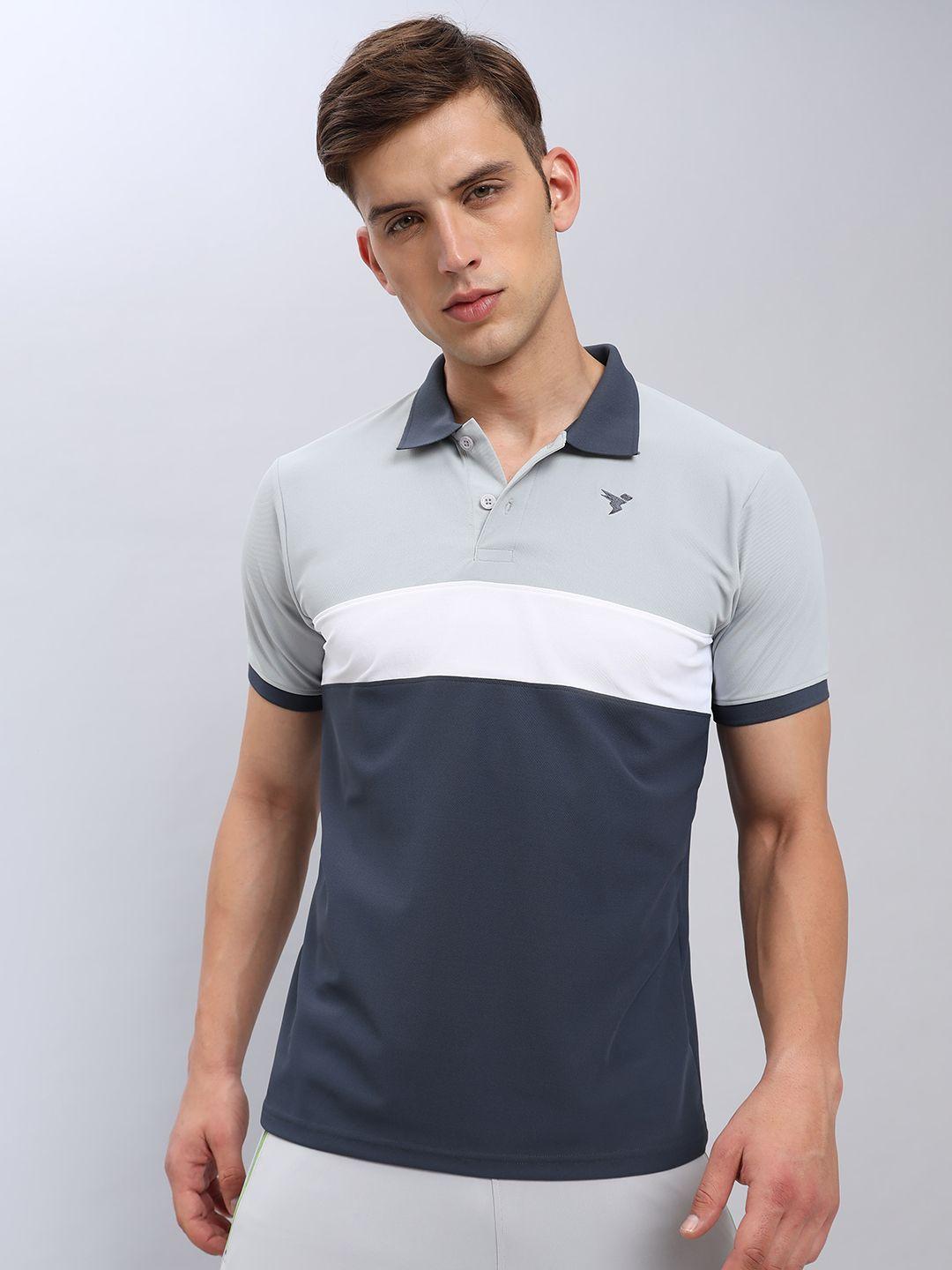 technosport colourblocked polo collar antimicrobial slim fit t-shirt