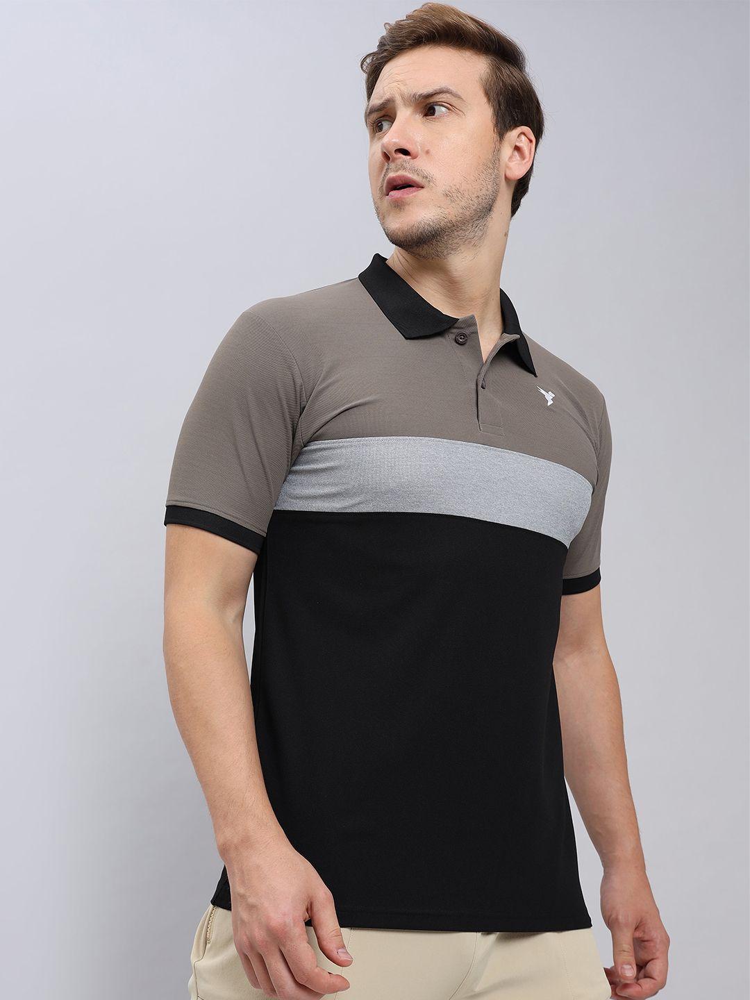 technosport colourblocked polo collar antimicrobial slim fit t-shirt