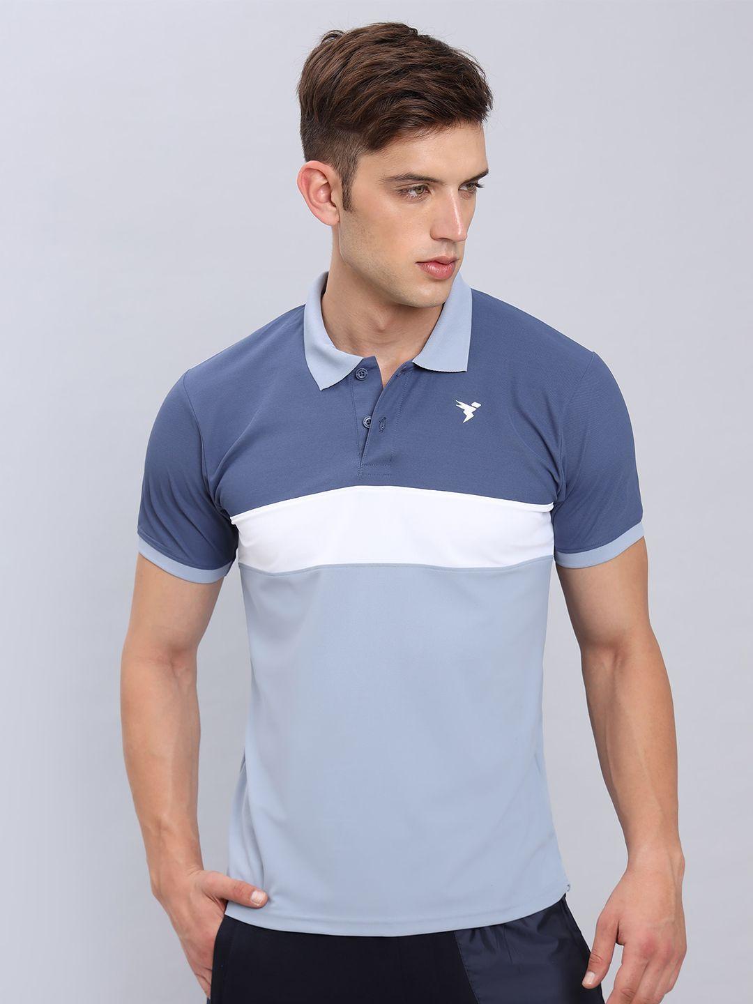 technosport colourblocked polo collar antimicrobial slim fit t-shirt