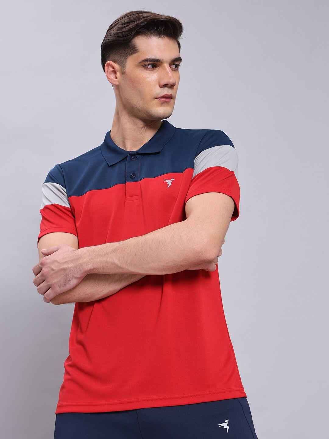 technosport colourblocked polo collar antimicrobial training or gym t-shirt