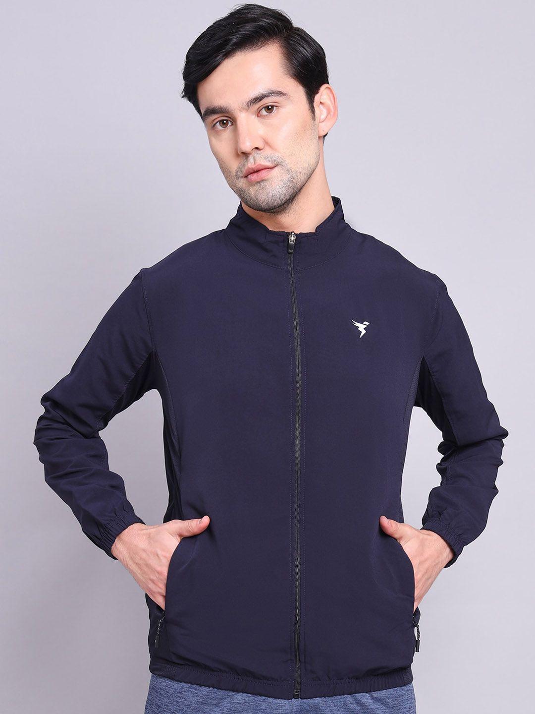 technosport men navy blue camouflage striped lightweight antimicrobial crop training or gym sporty jacket