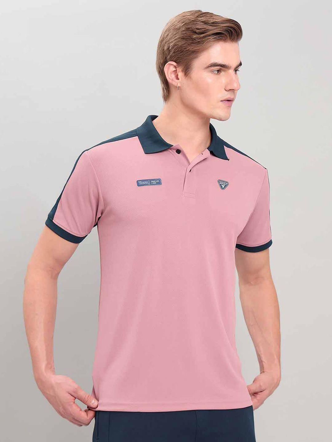 technosport men pink polo collar antimicrobial applique slim fit t-shirt