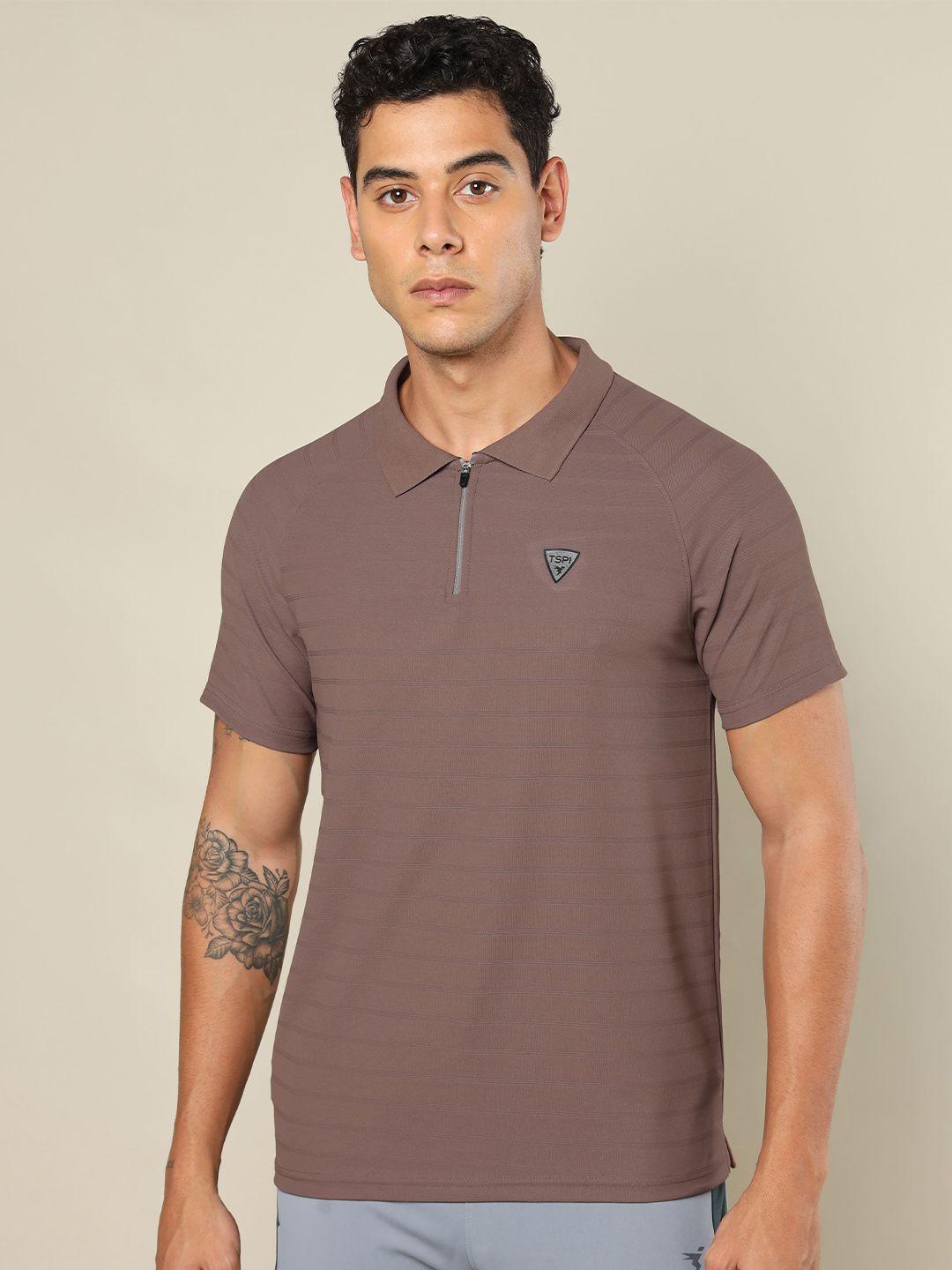 technosport striped slim fit rapid-dry polo collar t-shirt