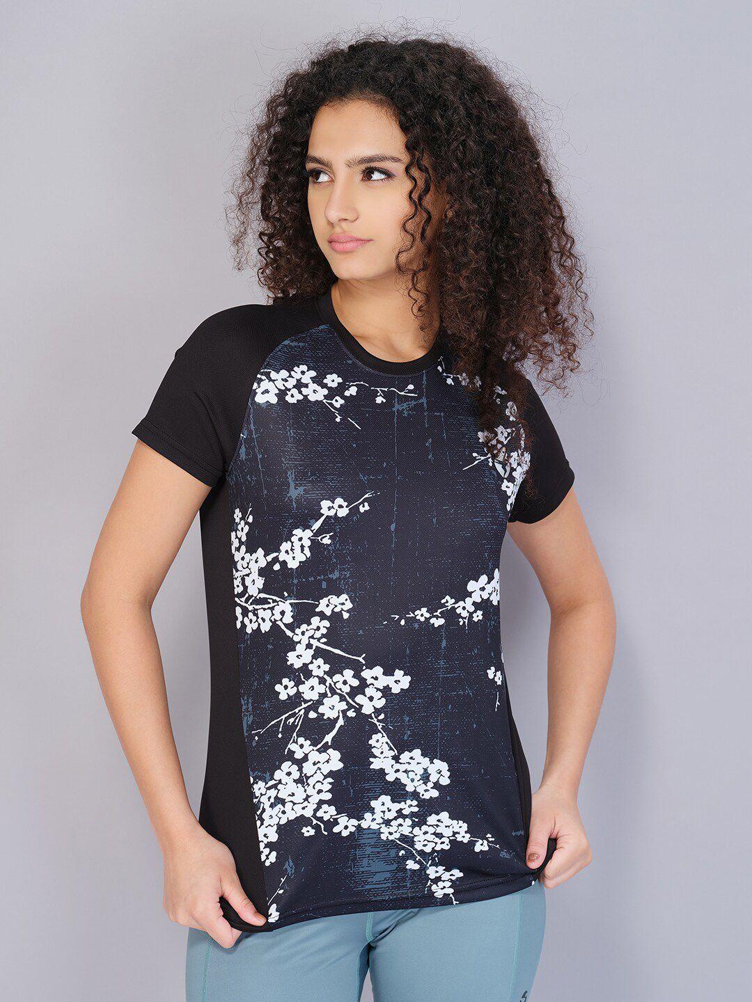 technosport women black printed v-neck antimicrobial raw edge t-shirt