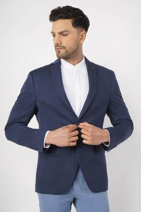 techpro collection stripes rayon slim fit men's casual wear blazer - dark blue