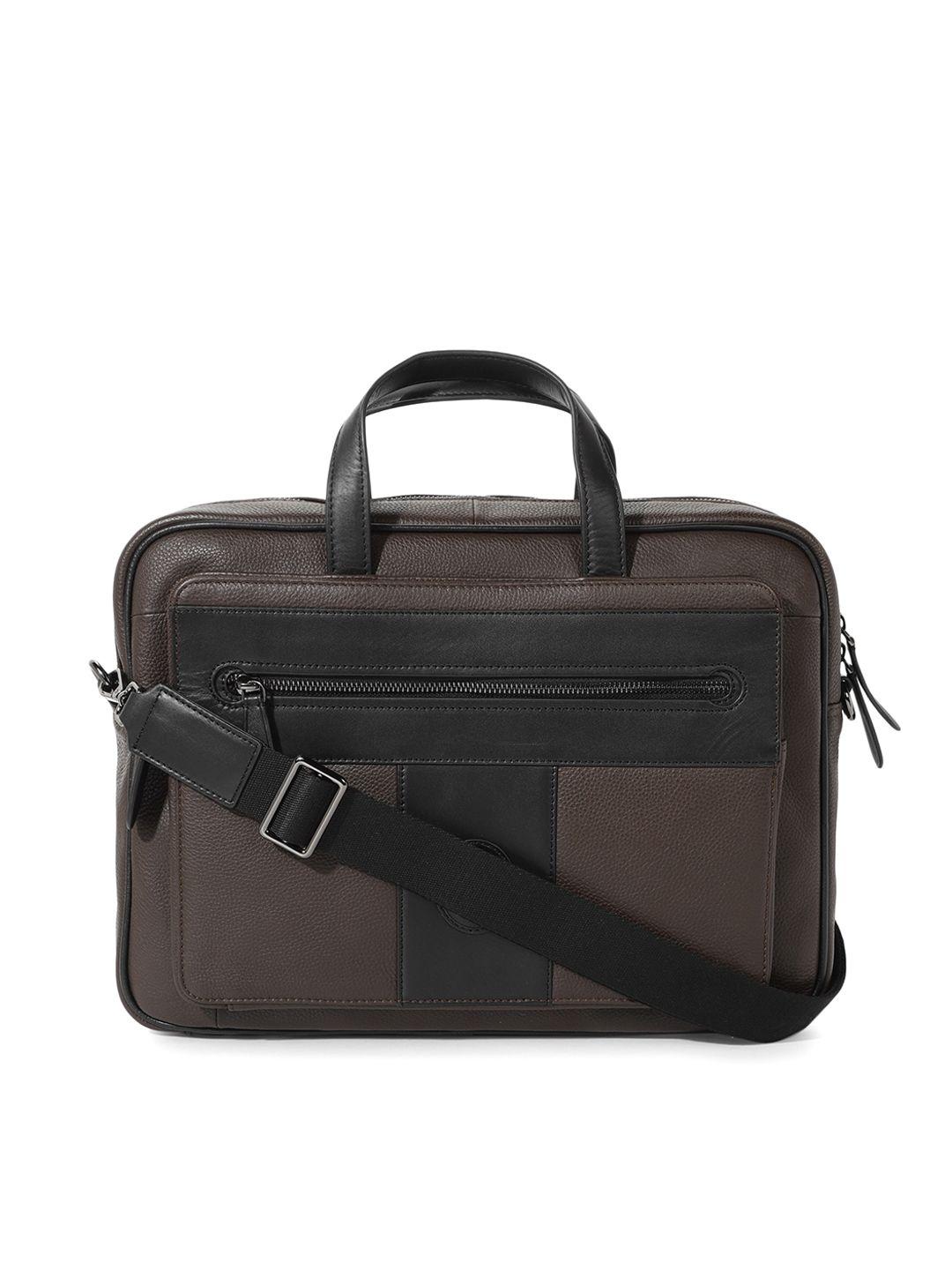 ted baker brown colourblocked leather structured handheld bag
