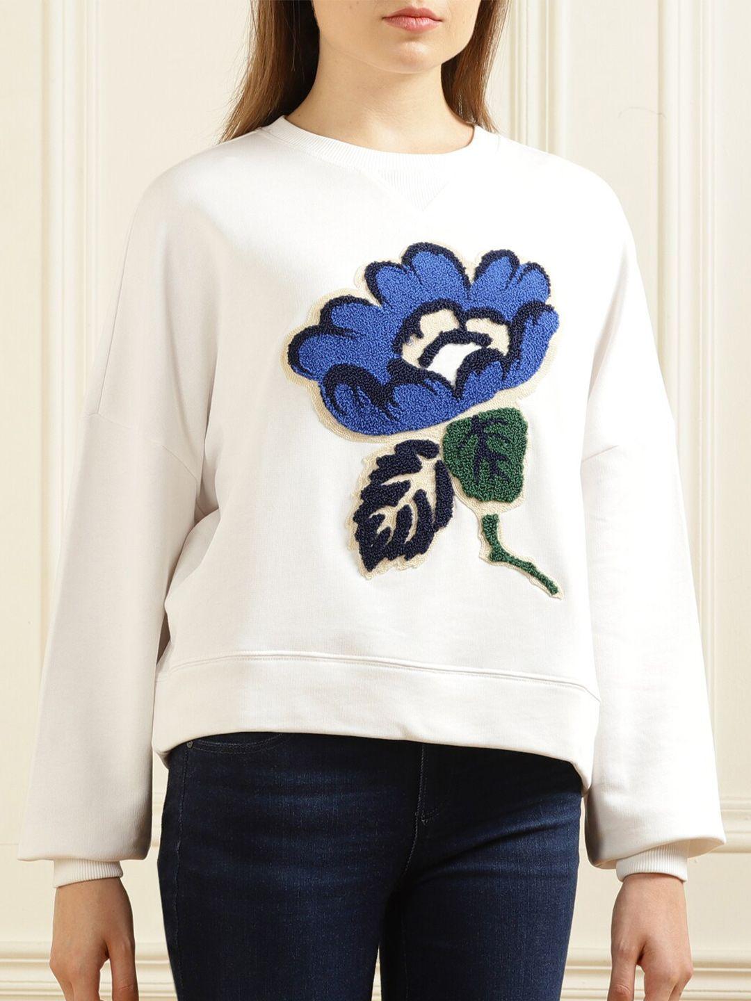 ted baker floral embroidered drop shoulder sleeves pure cotton sweatshirt