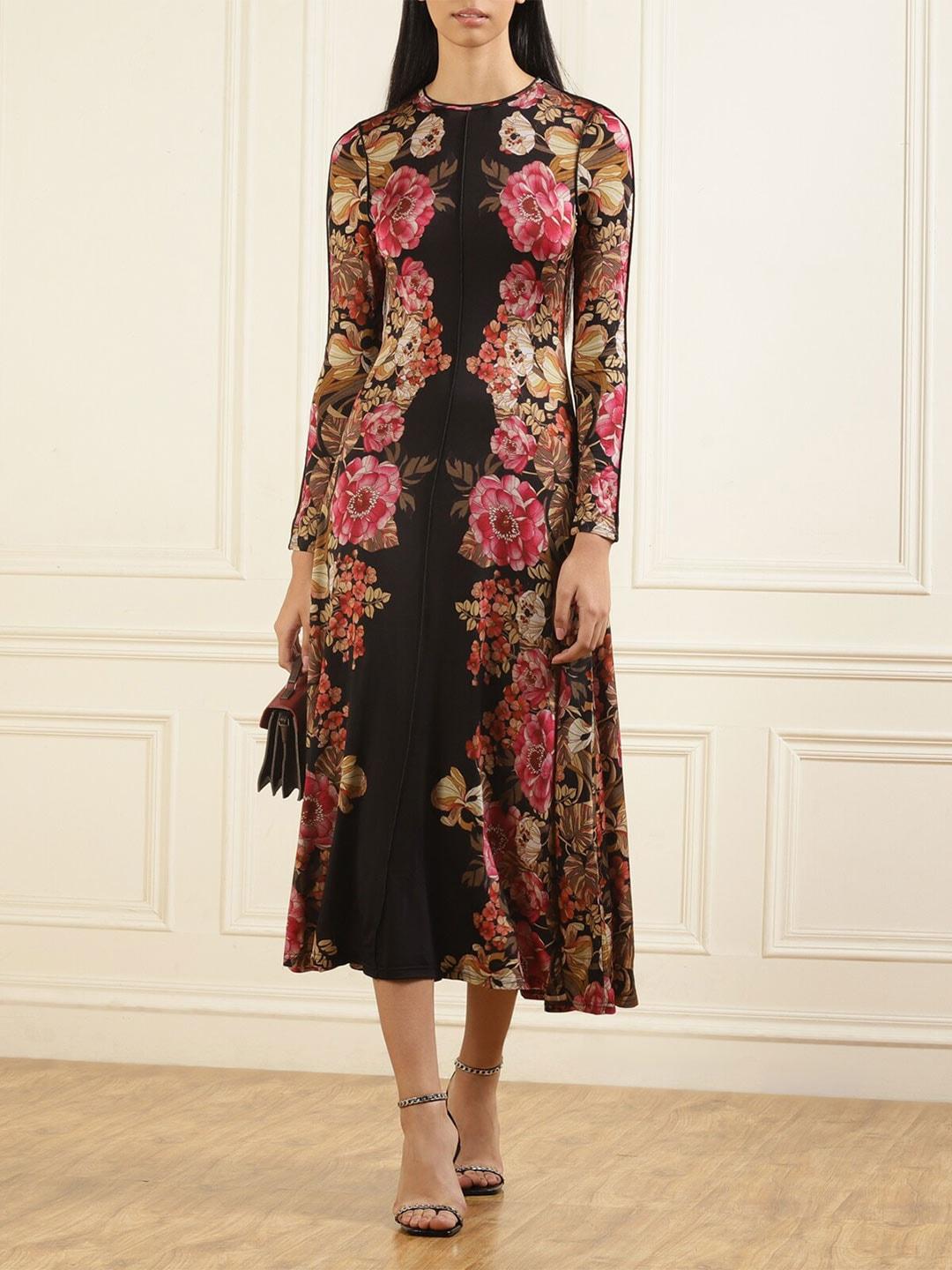 ted baker floral printed a-line midi dress