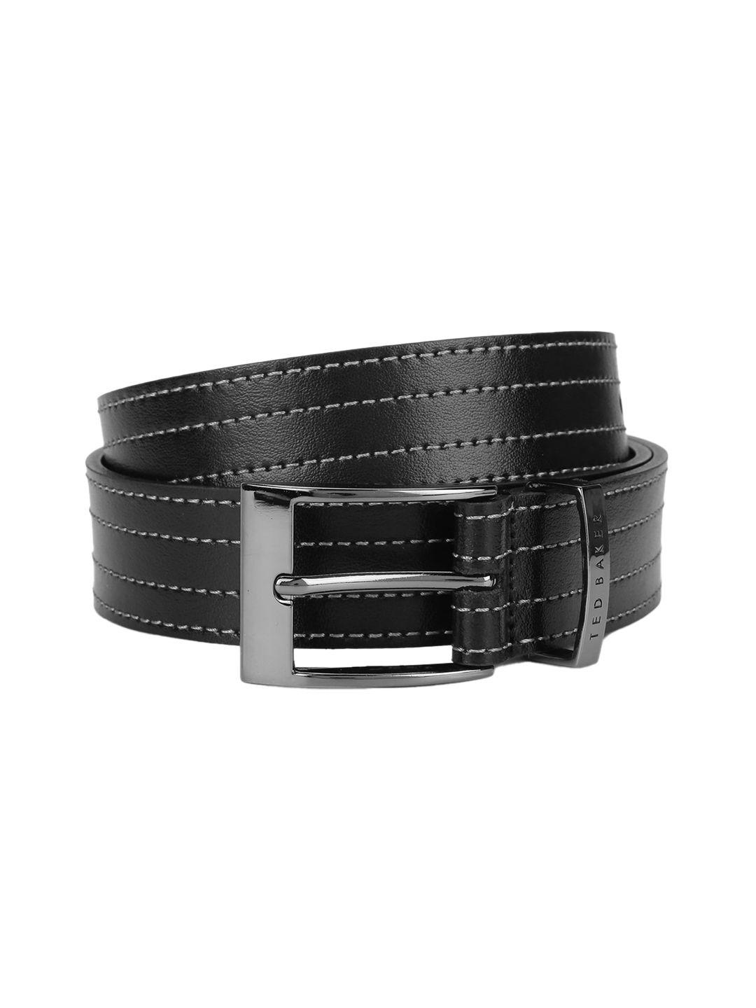 ted baker men black striped leather belt