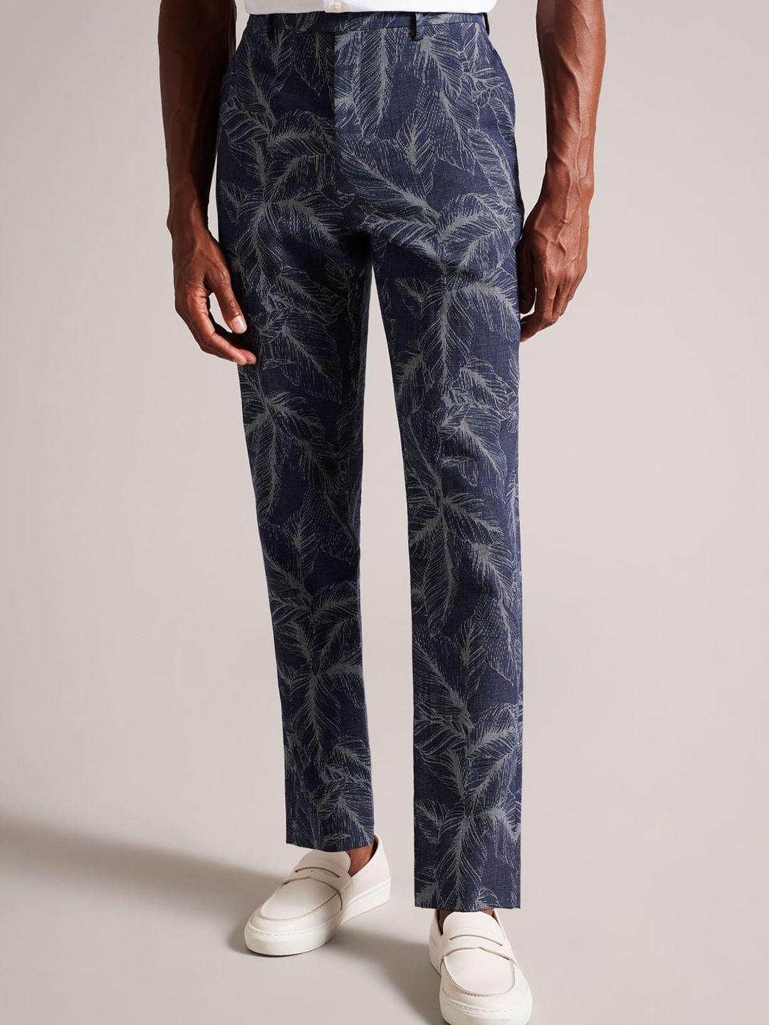 ted baker men printed cotton linen slim fit trousers