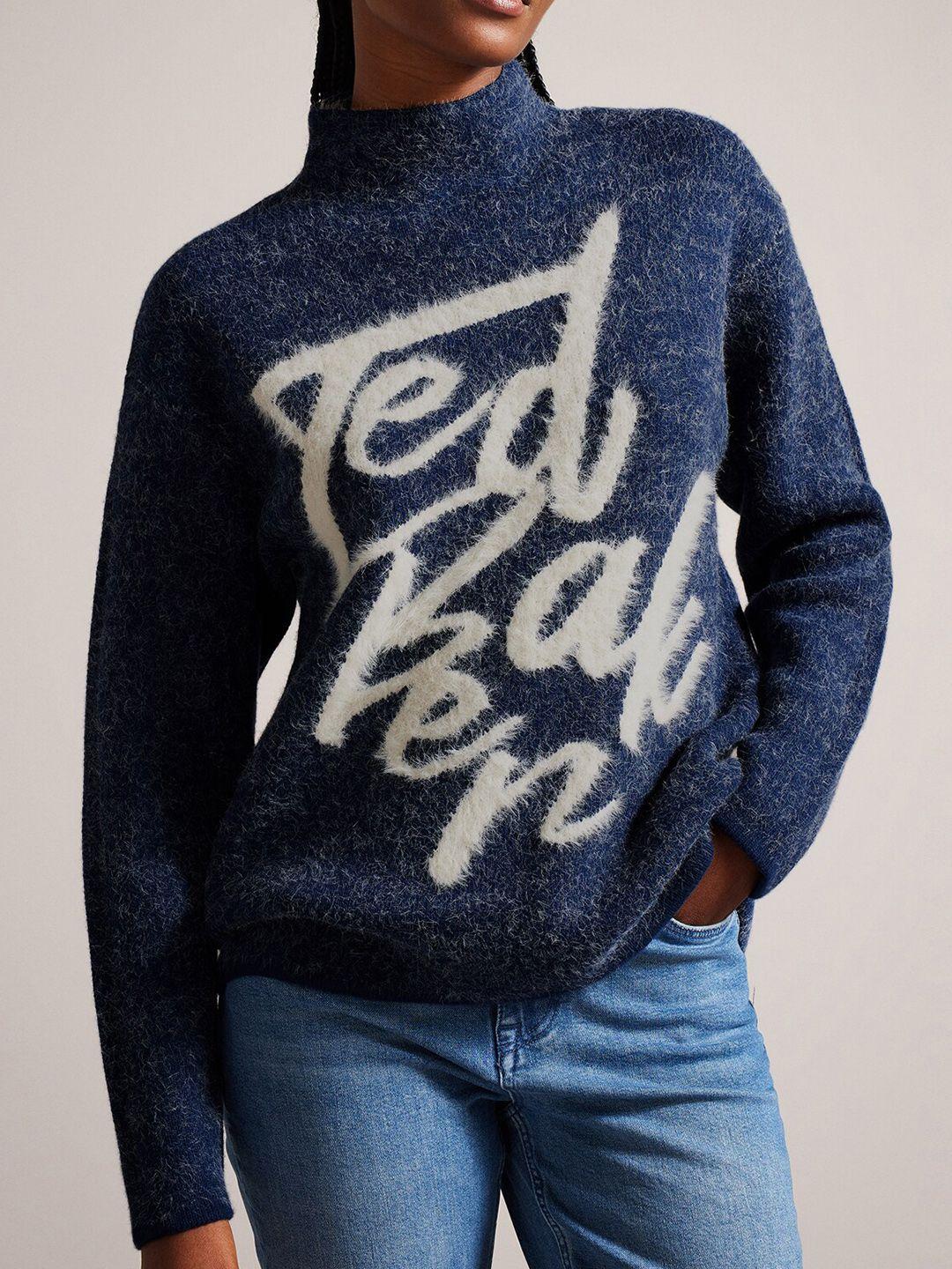 ted baker typography printed pullover sweater with fuzzy detail